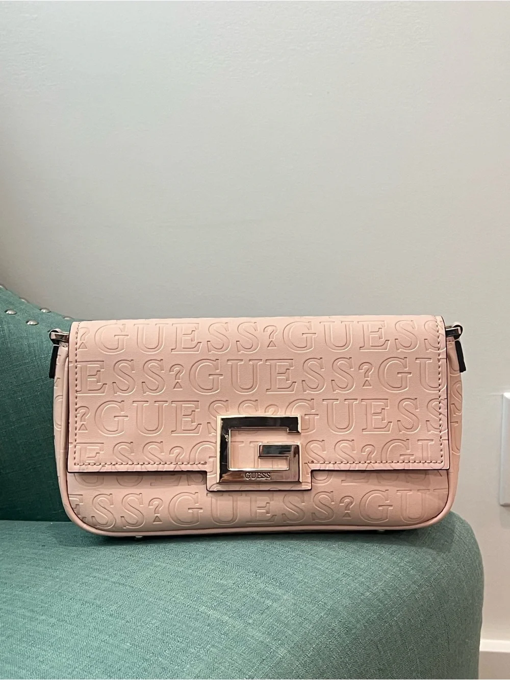 Guess Blush Pink Embossed G-Clasp Shoulder Bag